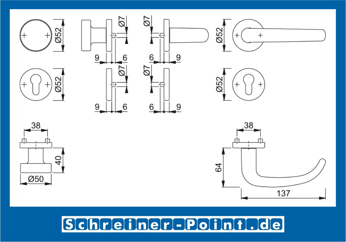 Hoppe San Francisco Aluminium Rosettengarnitur, F9 Alu Stahl, 1301/42KV/42KVS, 3715191, 3715431, 3715693, 3715722